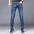 Men's Stylish Classic Business Casual Jeans Four Seasons Wear Black Blue Pants Middle-waist Leggings Denim Fabric Trousers Male
