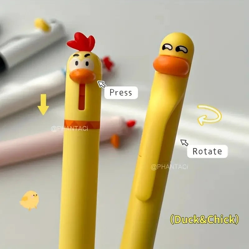 4/8pcs Duck And Chick Gel Pen Creative Duck Rotate Gel Pen Chick Press Gel Pen Black Writing Pen Office Supplies Small Gift