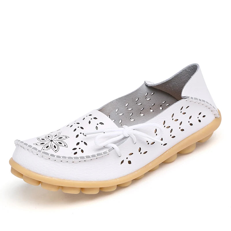Women's Leather Ballet Flats — Hollow Slip-On Ballerina Shoes
