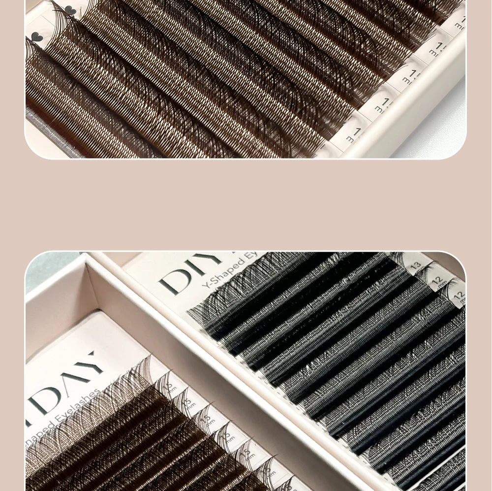 DIYDAY YY Shape Eyelash Extension C D L LU(M) N Curl Brown Lash Natural Soft Premade Volume Fans Two Tips Y-Shaped False Eyelash