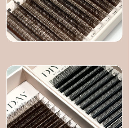 DIYDAY YY Shape Eyelash Extension C D L LU(M) N Curl Brown Lash Natural Soft Premade Volume Fans Two Tips Y-Shaped False Eyelash