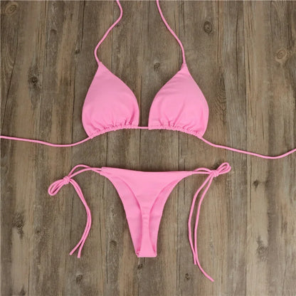 Summer Sexy Solid Mirco Bikini Sets Women Tie Side G-String Thong Swimsuit Female Bandage Bathing Suit Brazlian Swimwear Biquini