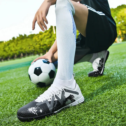 Entry Adult TF football shoes Elastic PU Fabric Shock-absorb Rubber Outsole Anti-slip Wear-resistant Beginner Turf Sports Sneake