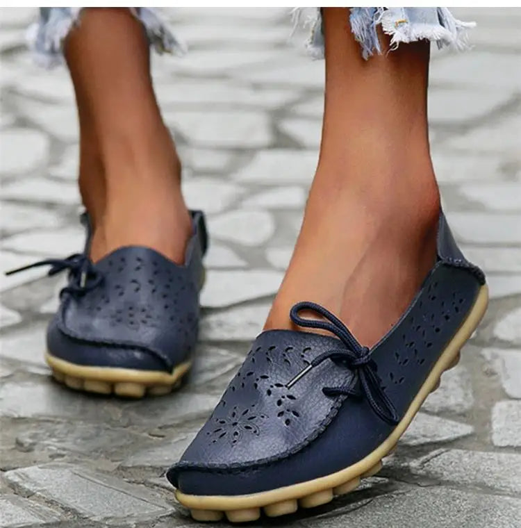 Women's Leather Ballet Flats — Hollow Slip-On Ballerina Shoes