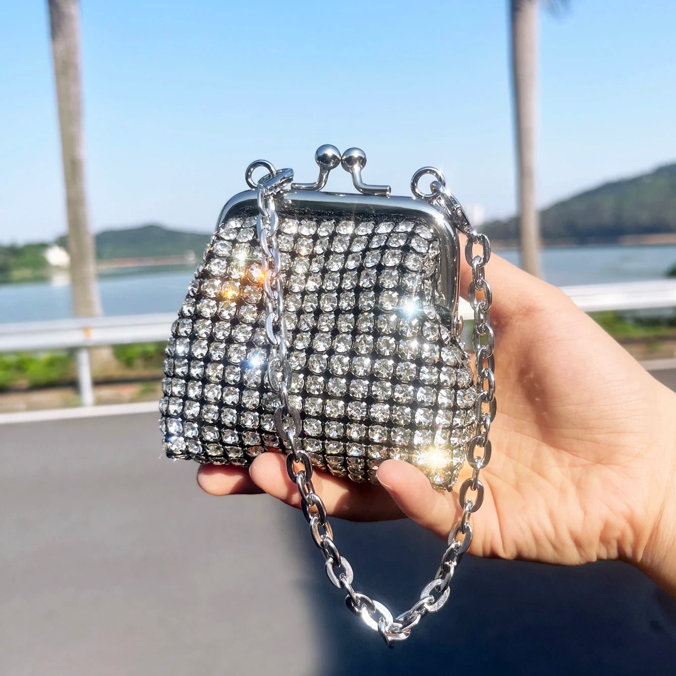 Women's Mini Rhinestone Chain Coin Purse – Card Bag, 3 Colors - TRYSHOPPY