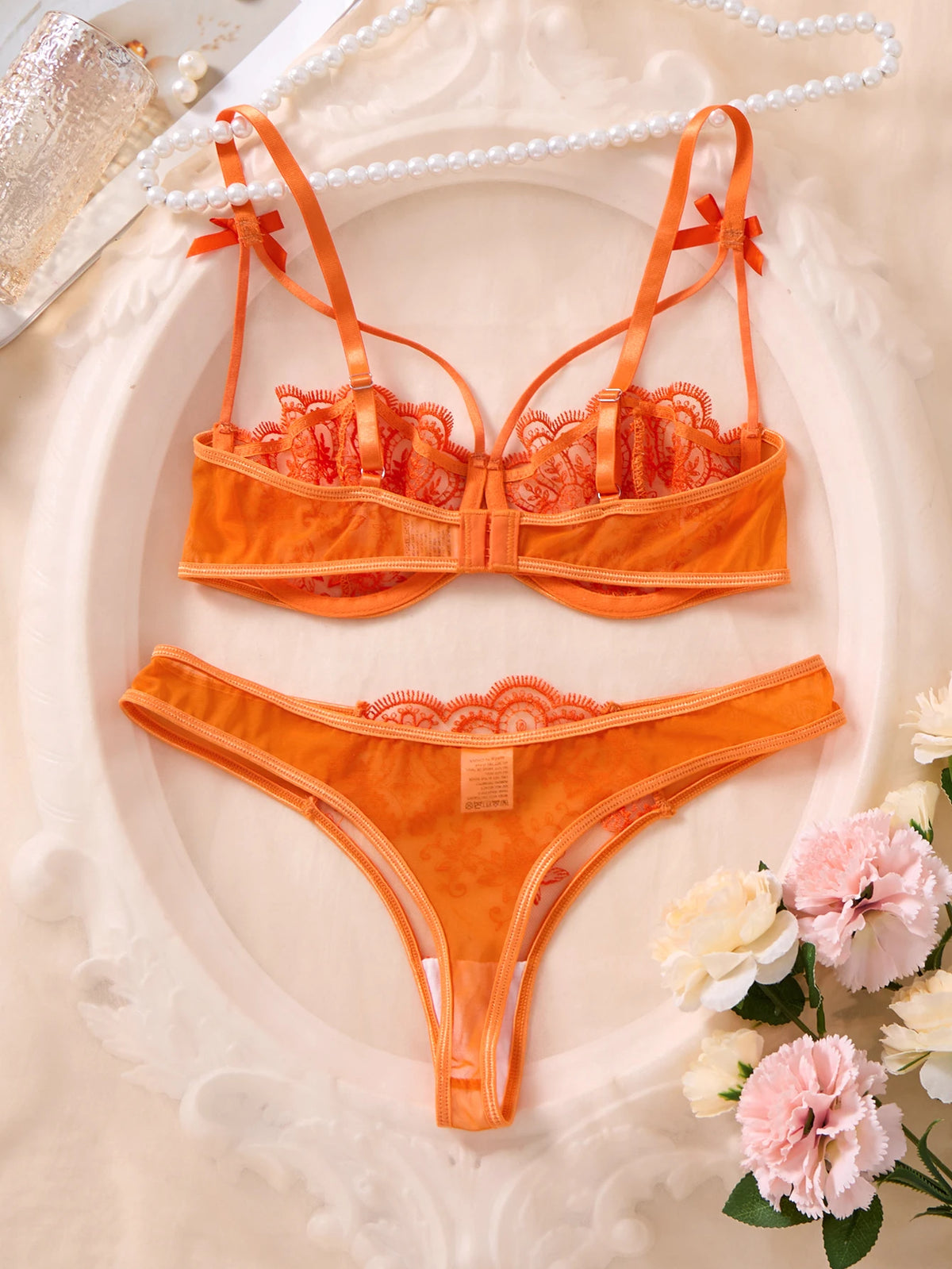 Orange Lace Push-Up Bra & Panty Set