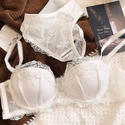 Women's Embroidered Lace Support Bra Set