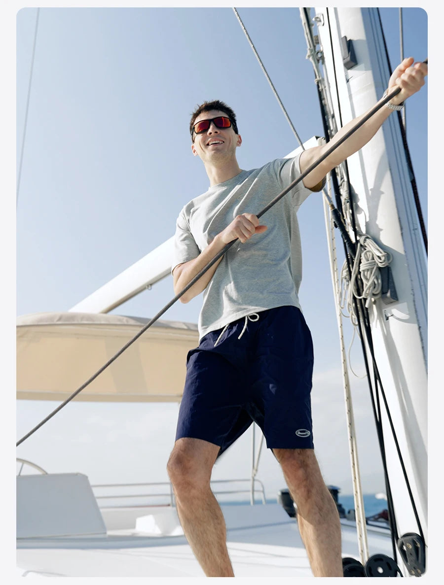 SIMWOOD 2026 Summer New 【Oversize Short Length】240gsm Moisture Wicking Quick Dry T-shirt Men Two-Tone Color Design Tops