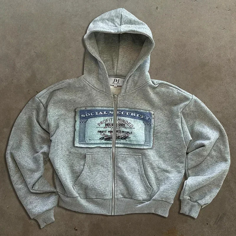 Retro Y2K Graphic Zip-Up Hoodie