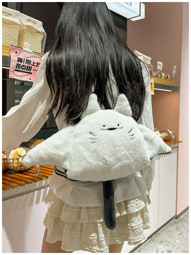 Creative Manta Ray Plush Backpacks Cute Fluffy Cartoon Animal Shoulder Crossbody Bag Casual Plushie Schoolbag Women Kawaii Gifts