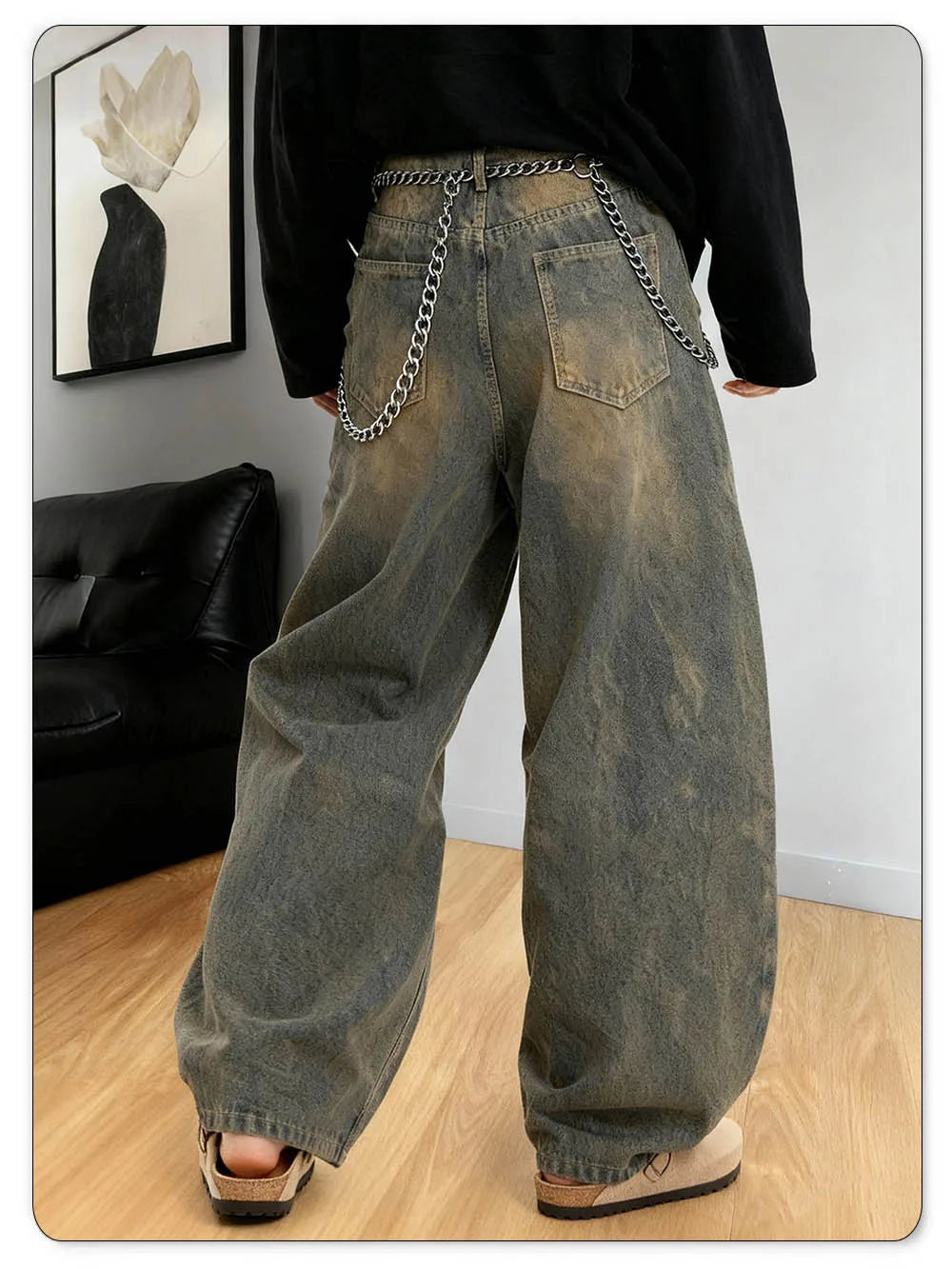 LIYS American Retro Baggy Wide Leg Jeans Men's Streetwear Distressed Y2K Clothing Casual Daily Four Seasons Denim Pants Unisex