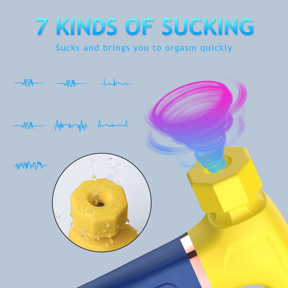 Women G Spot Vibrator 4 In 1 Magic Wand 7-Frequency Sucking Hammer Shape Rechargeable Sucker Vibration Sex Toy For Couple Adults