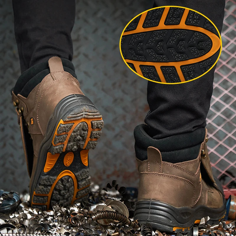Genuine Leather Work Safety Boots Men High Temperature Resistant Welding Shoes Puncture-Proof Indestructible Shoes Work Boots