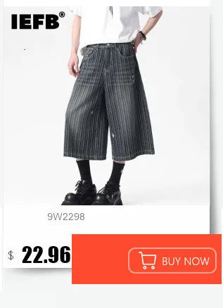 IEFB Men's Wear Knee Length Denim Shorts Summer New Multi Pocket Loose Jeans Solid Color Japanese Style Male Overalls 9C6027