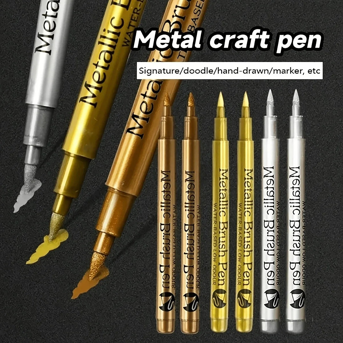 3pcs Metallic Color Marker Pens Golden, Silvery, and Copper Permanent Paint Pens for Crafts, Scrapbooking, and Fabric Art