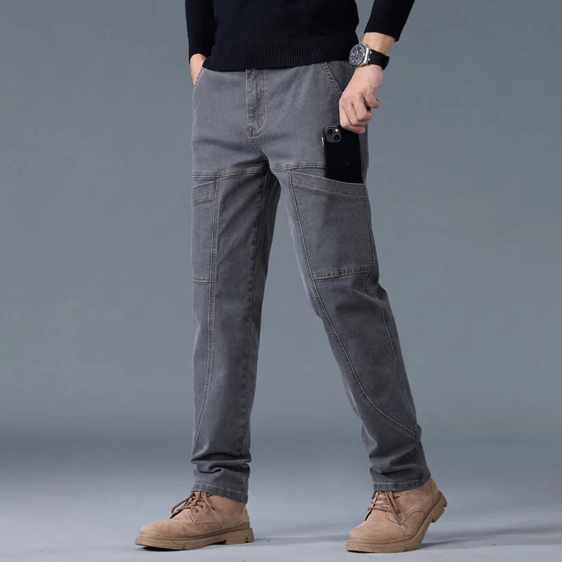 Fashion Print Six-Pocket Jeans Small Straight Cut Style Men's Casual Comfortable Fit Clothing