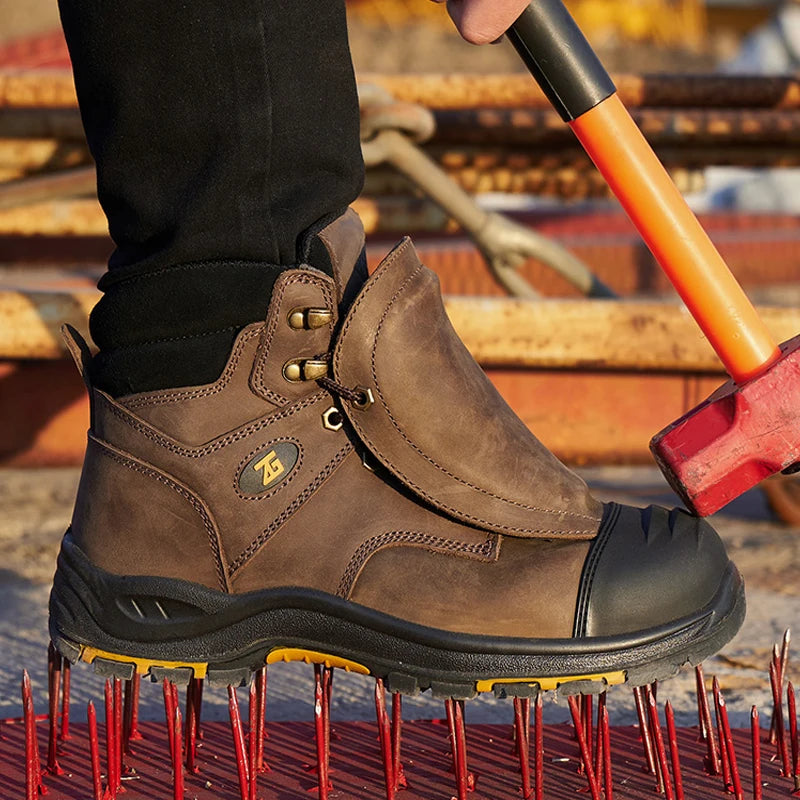 Genuine Leather Work Safety Boots Men High Temperature Resistant Welding Shoes Puncture-Proof Indestructible Shoes Work Boots