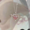 New Wine Red Cherry Gold Color Pendant Necklace For Women Personality Fashion Necklace Wedding Jewelry Birthday Gifts