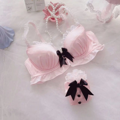 Women's Bow Color-Block Wireless Bra Set