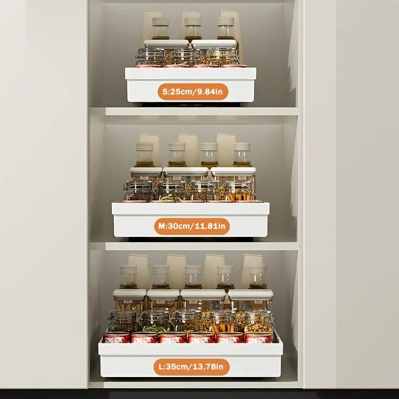 No-Drill Magic Tray Heavy-duty slide-out organizer for cabinets/sinks. Easy install, huge space saver! Perfect for tiny homes