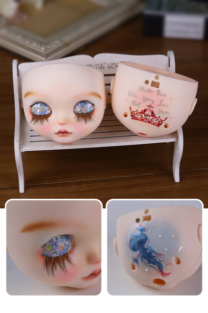 Blyth 1/6 doll hand drawn makeup face shell Blank Makeup DIY frosted face handmade