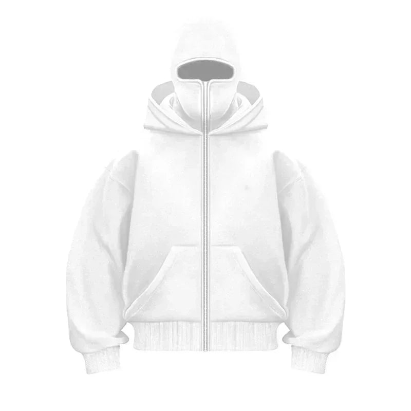 Men and women Balaclava Y2K Gothic Harajuku winter Warm new item double hooded sweatshirt men's hooded mask zipper sports Jacket
