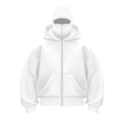 Men and women Balaclava Y2K Gothic Harajuku winter Warm new item double hooded sweatshirt men's hooded mask zipper sports Jacket