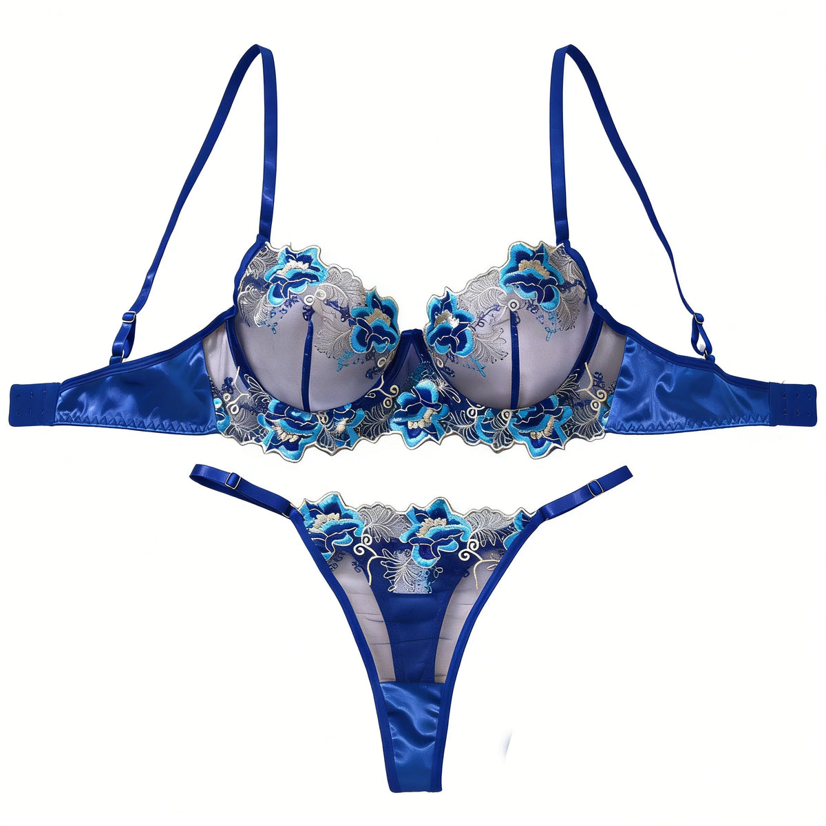 Blue Floral Lace Lingerie Set