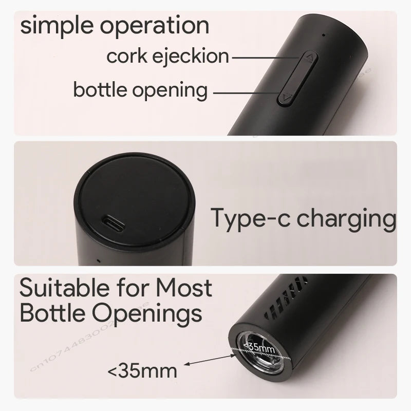 Electric Wine Bottle Opener Charged Automatic Reusable Easy Carry Red Wine Opener Gift for Waiter Women Home Kitchen Party Bar