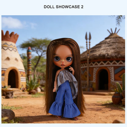 ICY DBS Blyth 1/6 Doll Hand drawn Set Black Skin Long Eyelash Sleeping Eye Special Eye