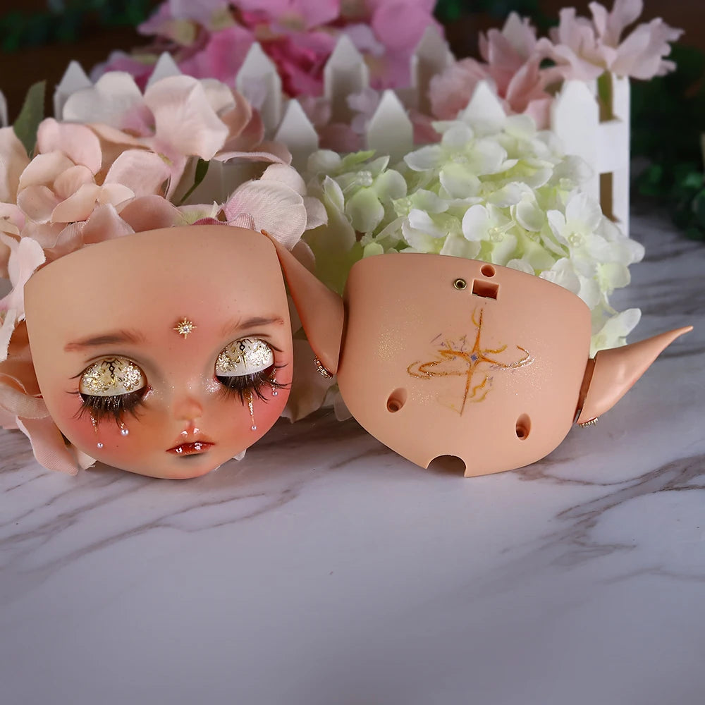Blyth1/6 doll Hand-painted shell DIY makeup lip carving eyebrows handmade Ears