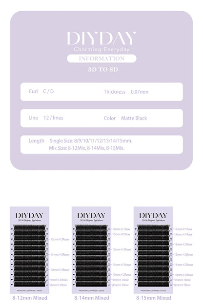 DIYDAY W Shape Eyelash Extension 3d 4d 5d 6d 7d 8d W-Shaped Eyelashes Premade Fans Individual BASF Mink Faux Lashes