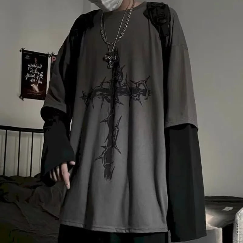 Men's Gothic Print Long-Sleeve T-Shirt