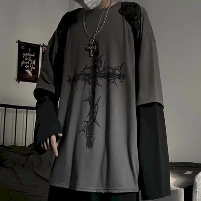 Men's Gothic Print Long-Sleeve T-Shirt