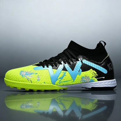 TF Soccer Boots For Adults Elastic PU Fabric Thickened Rubber Stud Base Wear Resistant Anti-slip Outdoor Turf Training Sneakers