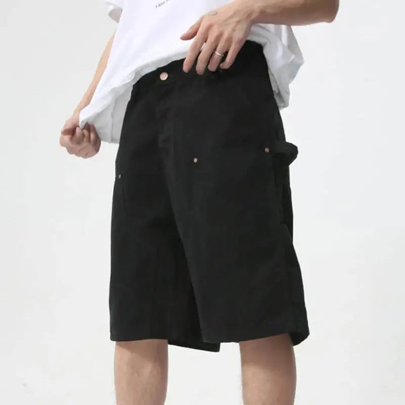 IEFB Men's Wear Knee Length Denim Shorts Summer New Multi Pocket Loose Jeans Solid Color Japanese Style Male Overalls 9C6027