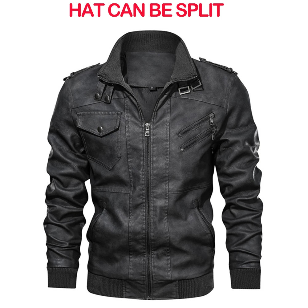 Men's Hooded Faux Leather Biker Jacket
