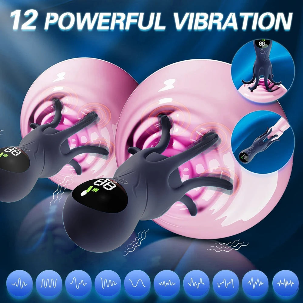Electric Shock Male Vibrator Penis Glans Stimulator Strong Vibration Led Display Delay Training Exerciser Extender for Male Mas