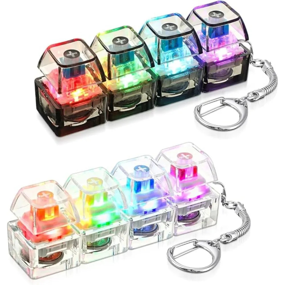 1PC Light Up Keyboard Keychain Stress Relief Clickable LED Button Toy for People with Anxiety Office Desk Accessory
