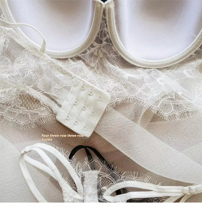 Sexy Lace Underwear Female Poly Poly Thin Soft Steel Ring up Support Anti-Sagging Collect Vice Breasts Solid Color Back Bra Set