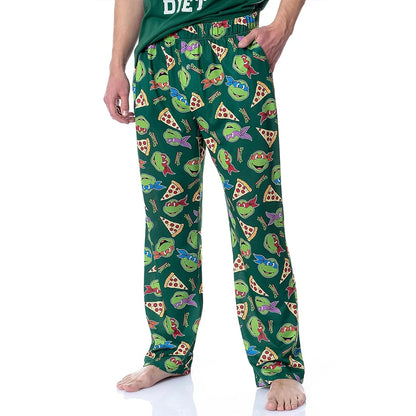 Bandai Ninja Turtles Characters & Pizza Allover Print Adult Kids Wide-leg Lounge Sleep Pants Summer Quick-dry Comfy Lightweight