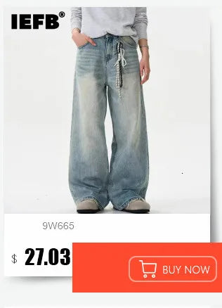 IEFB Men's American Style Denim Pants Washing Tie Dying Contrast Color Casual Wide Leg Flared Trousers Autumn Male Jeans 9W4182