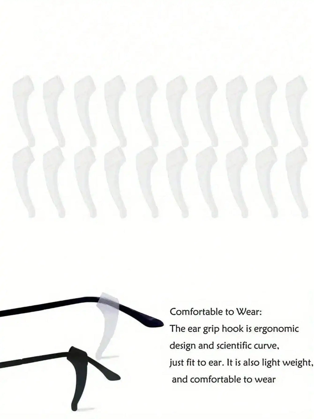 4~40pcs Anti-Slip Silicone Ear Grip Glasses Eyeglasses Leg Ear Hook Stopper Bracket Fastener Accessories Temple Tip Eyewear Holder Glasses Accessories For Women Clear