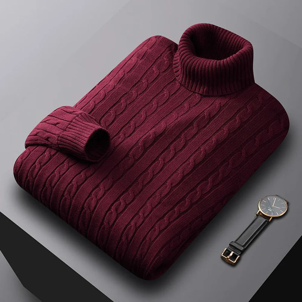 Men's Solid Knit Turtleneck Sweater