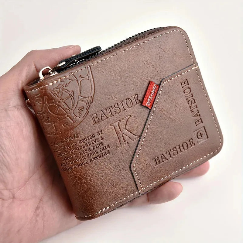 Trendy Splicing Fashion PU Retro Wax Oil Leather Short Style Men's Wallet Coin Short Style Men's Card Clip Wallet