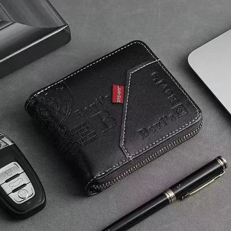 Trendy Splicing Fashion PU Retro Wax Oil Leather Short Style Men's Wallet Coin Short Style Men's Card Clip Wallet