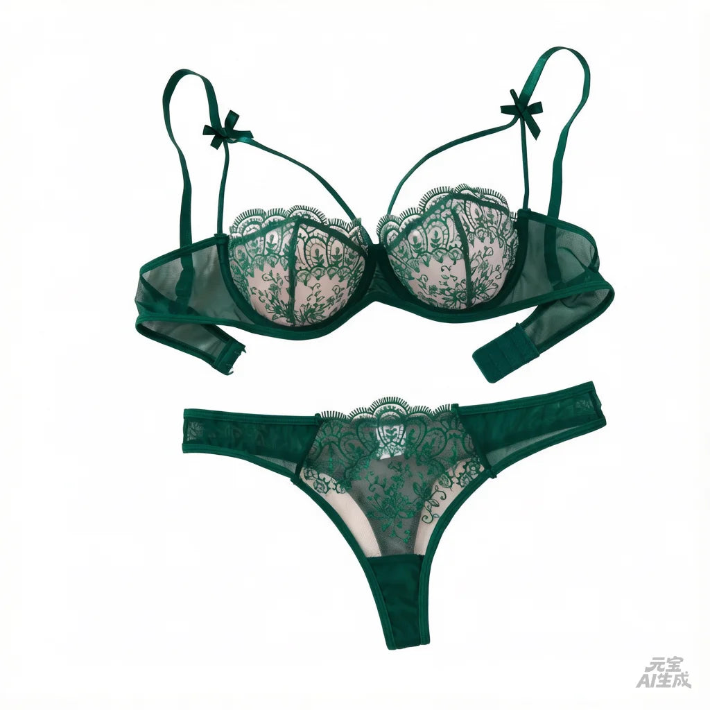 Green Floral Lace Bra & Thong Set