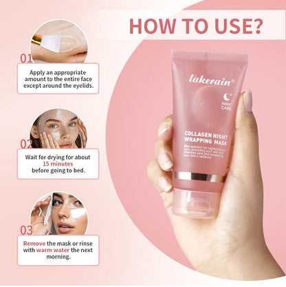 Collagen Overnight Wrapping Peel Off Facial Mask Moisturizing Reduce Fines Lines Dryness Hydration Brightening Korean Skin Care
