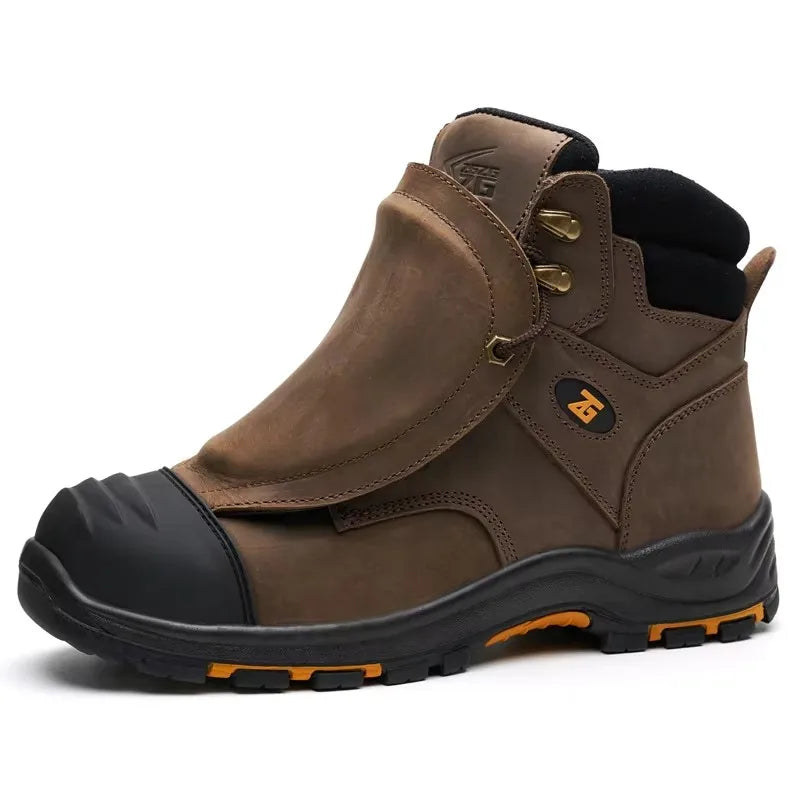 Genuine Leather Work Safety Boots Men High Temperature Resistant Welding Shoes Puncture-Proof Indestructible Shoes Work Boots