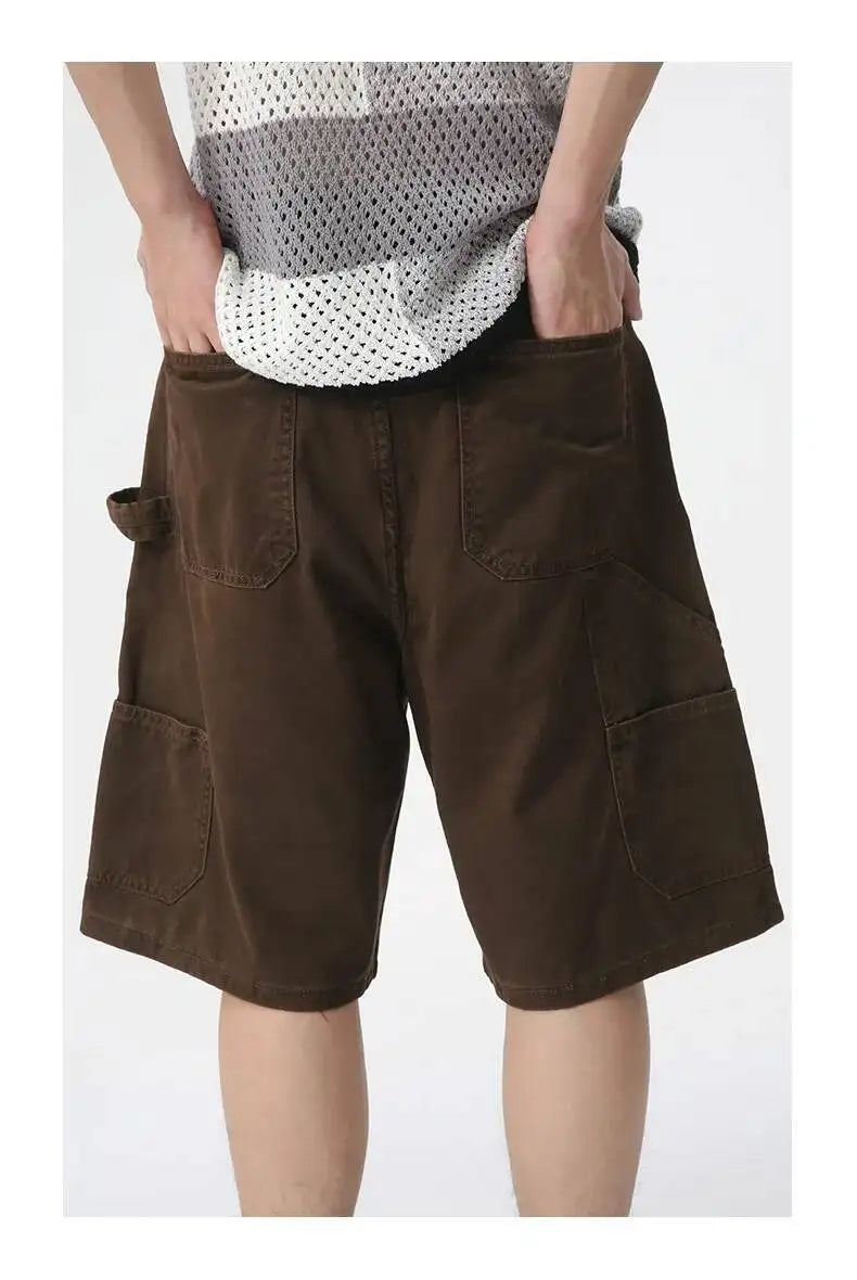 IEFB Men's Wear Knee Length Denim Shorts Summer New Multi Pocket Loose Jeans Solid Color Japanese Style Male Overalls 9C6027